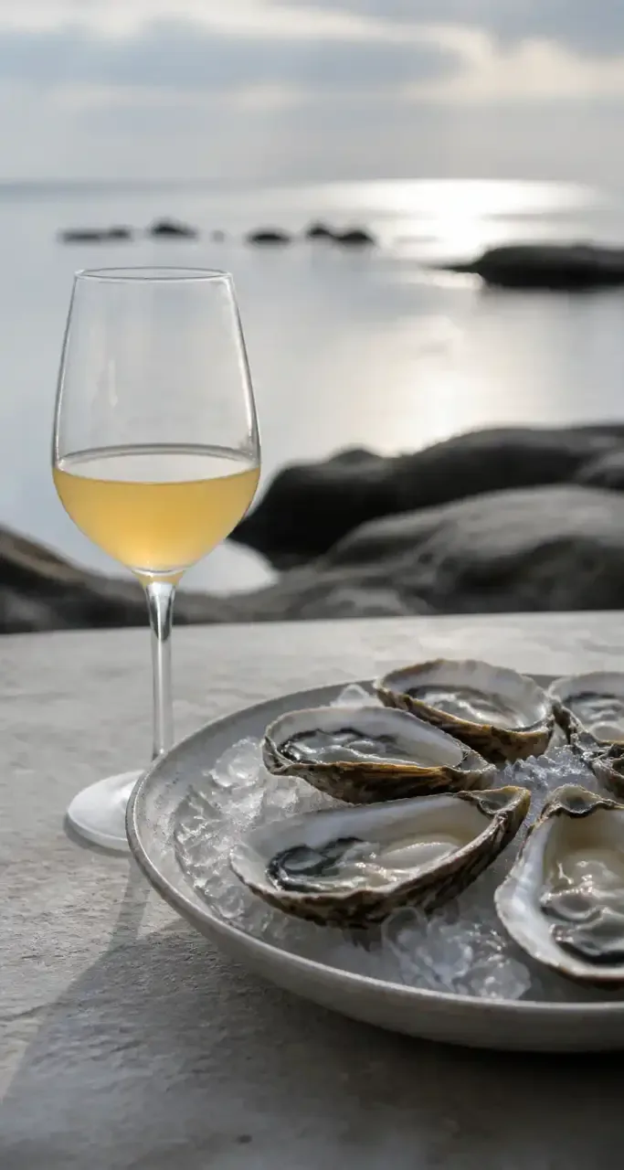 Accord d'huîtres et de vin blanc naturel, gastronomie iodée
