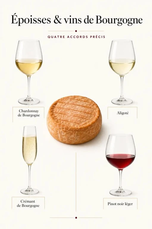 Quel vin avec le fromage epoisses : accords recommandés avec Chardonnay, Aligoté, Crémant de Bourgogne et Pinot noir