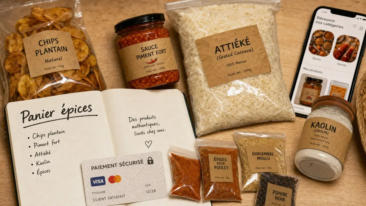Epicerie africaine en ligne : panier épices et paiement sécurisé
