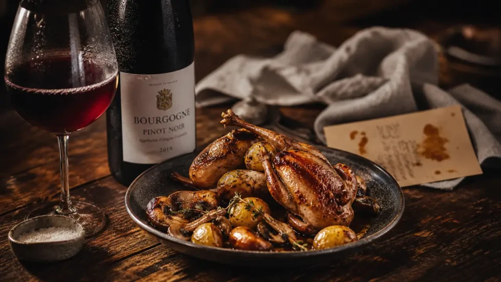 Quel vin servir avec des cailles : pinot noir sur cailles rôties