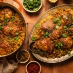 Recette au poulet marocain en cocotte au safran, riz et pois chiches