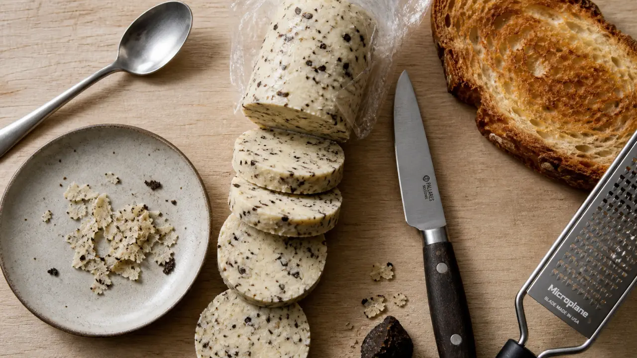 Beurre truffé maison à la truffe noire, tranché net