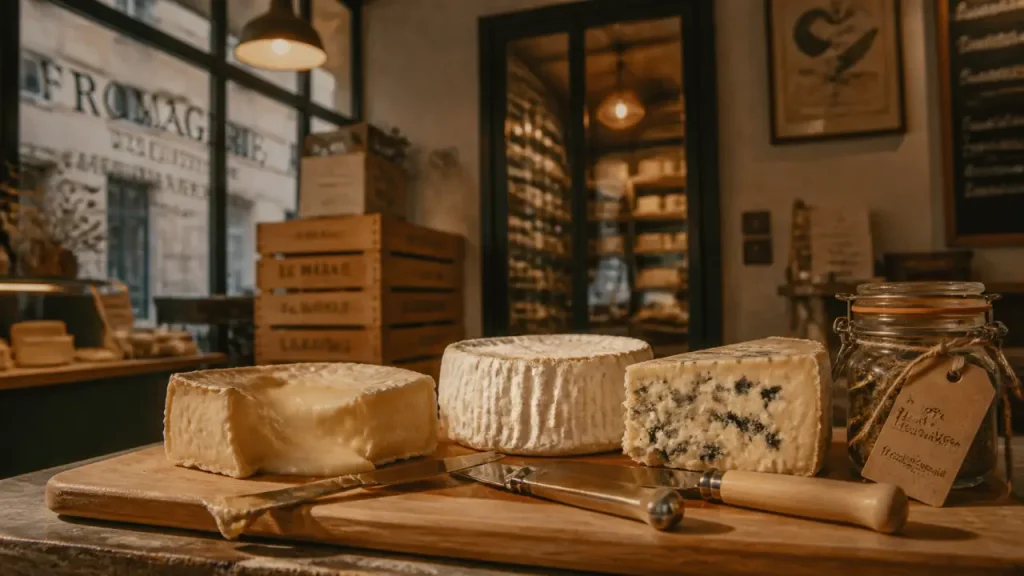 Corner du fromager à Paris 11e : planche de fromages artisanaux et couteaux
