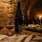 Dégustation de vin châteauneuf du pape : verres et cave voûtée