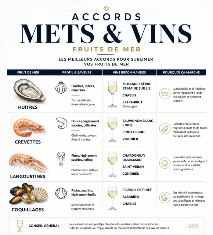 Infographie des accords mets-vins pour les fruits de mer