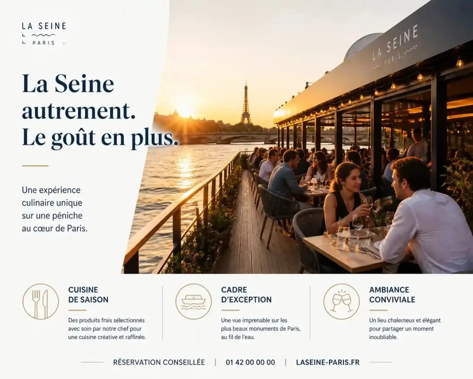 Ambiance du restaurant éphémère Cramat sur la péniche Quai Ouest