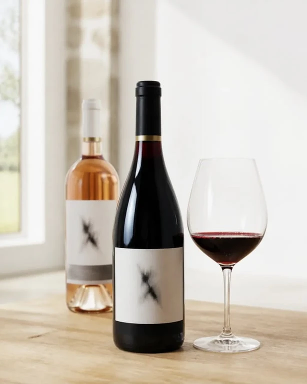 Le Cerf Noir Périgord : bouteille de vin et verre de dégustation dans une ambiance sobre