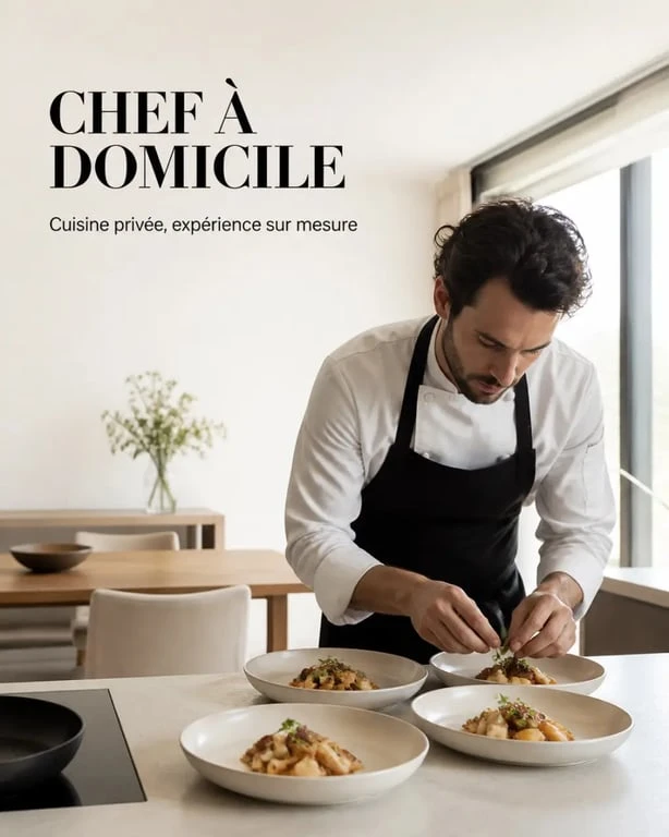 La Goguette chef à domicile en pleine mise en place d’un repas gastronomique chez un client