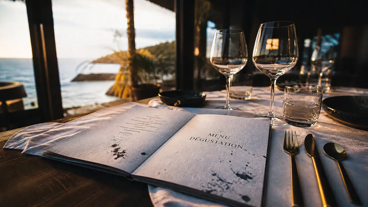 Restaurant gastronomique algarve avec étoiles Michelin, menu dégustation et table dressée