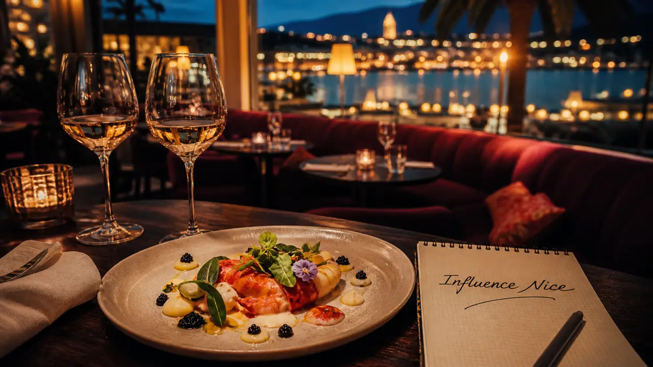 Restaurant gastronomique influence nice près du port, assiette et vins