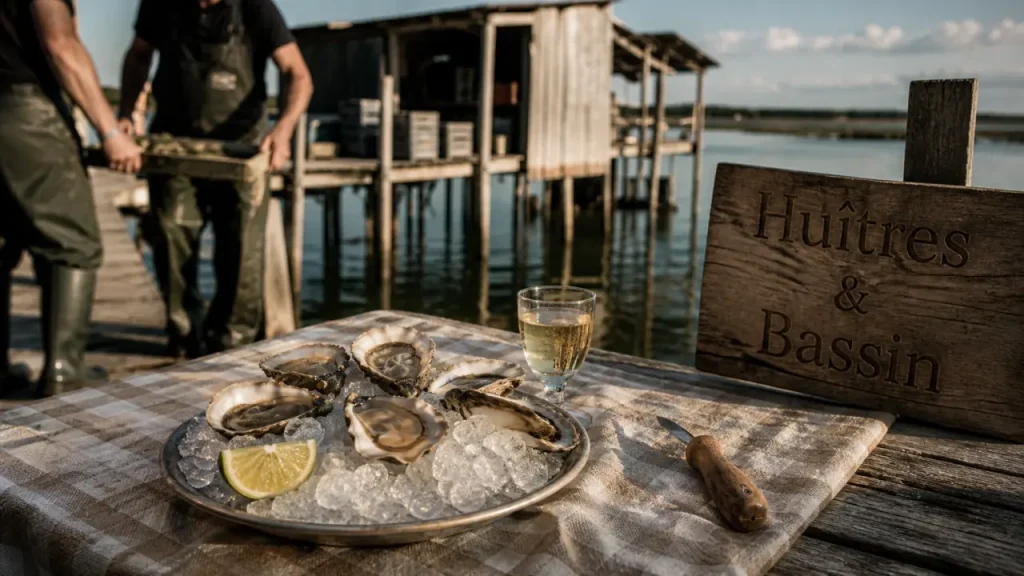 Restaurant lege cap ferret : huîtres sur glace au bord du Bassin d’Arcachon