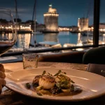 Restaurant les flots à La Rochelle, vue Vieux Port, table gastronomique
