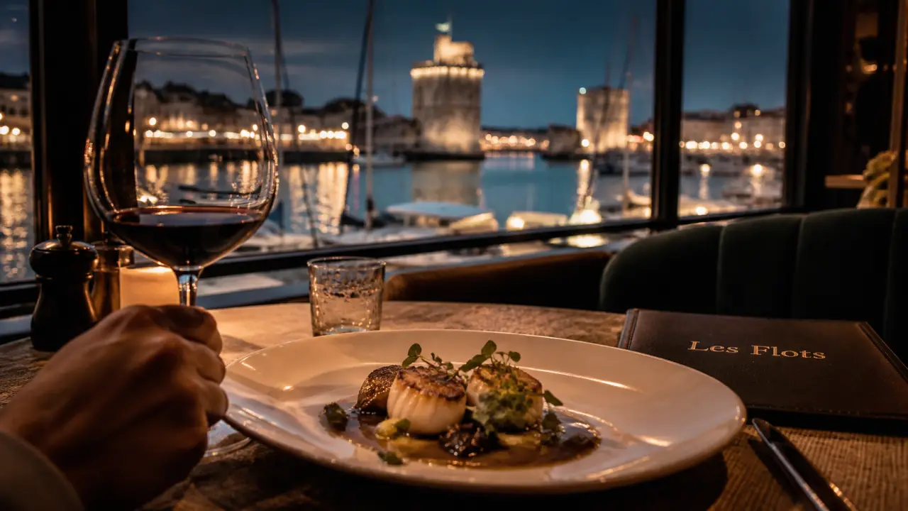 Restaurant les flots à La Rochelle, vue Vieux Port, table gastronomique