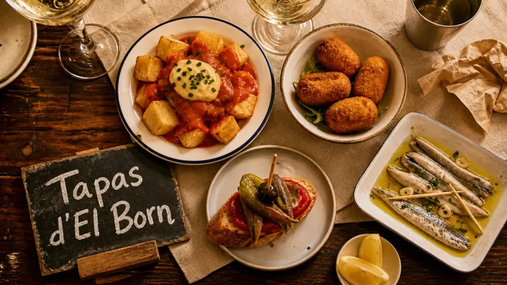 Tapas gastronomique Barcelone : assiette de tapas catalanes et cava