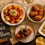 Tapas gastronomique Barcelone : assiette de tapas catalanes et cava
