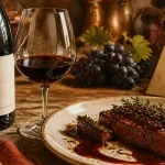 Vacqueyras vin rouge, bouteille et verre en dégustation