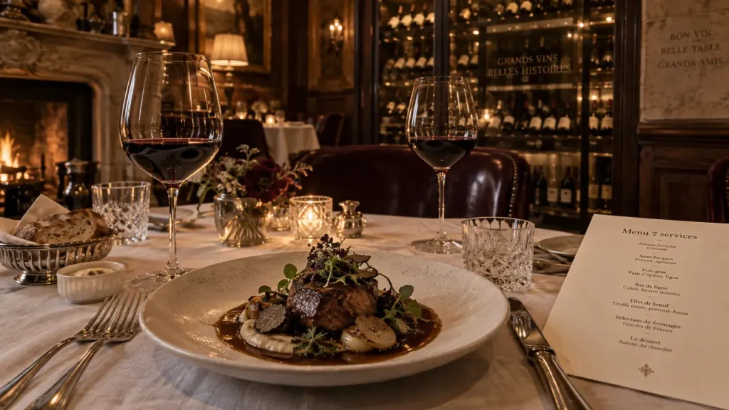 Bacchanales restaurant gastronomique à Lyon : table intimiste à Ainay, vins et menu 7 services