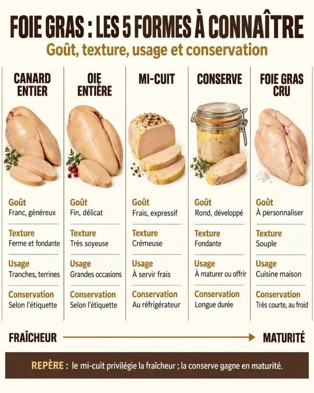 Comparaison des types de foie gras artisanal du Gers : canard, oie, mi-cuit, conserve et foie gras cru