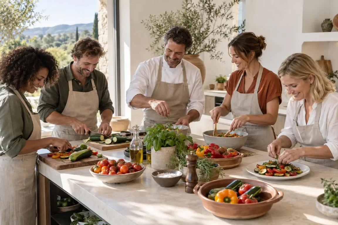 Saveur Provence chef à domicile animant un atelier culinaire d'entreprise en Provence
