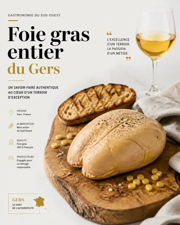 Meilleur foie gras du Gers servi avec du pain de campagne et du vin