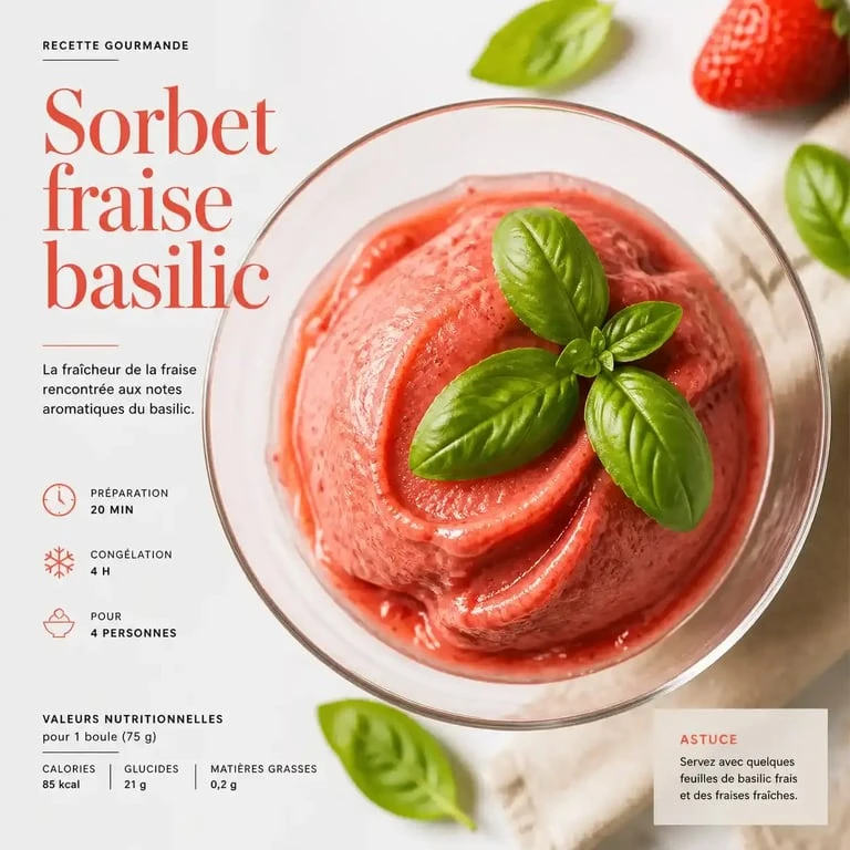 Recette de sorbet fraise-basilic artisanal