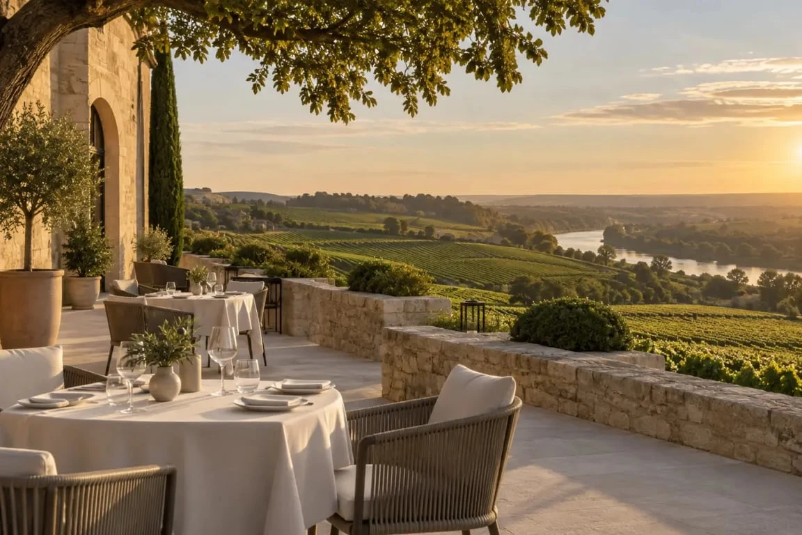 Les Belles Perdrix à Saint-Émilion avec terrasse et vue sur les vignes de Troplong Mondot