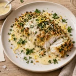 Recette gastronomique poisson : cabillaud en croûte d’herbes et beurre blanc