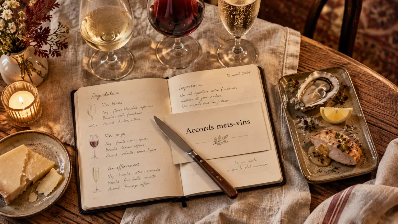 Accords mets vins Paris : 5 vins et 3 mets sur table parisienne