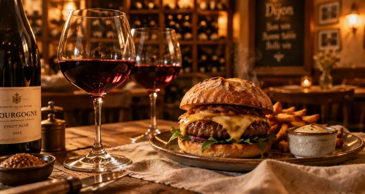 Burger et vin dijon à Dijon : burger maison et vin rouge de Bourgogne