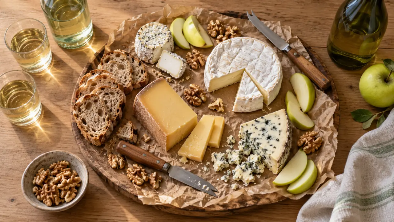 Guide pour accorder les vins et les fromages pour un apéritif : plateau de fromages et vins blancs, sans rouge tannique