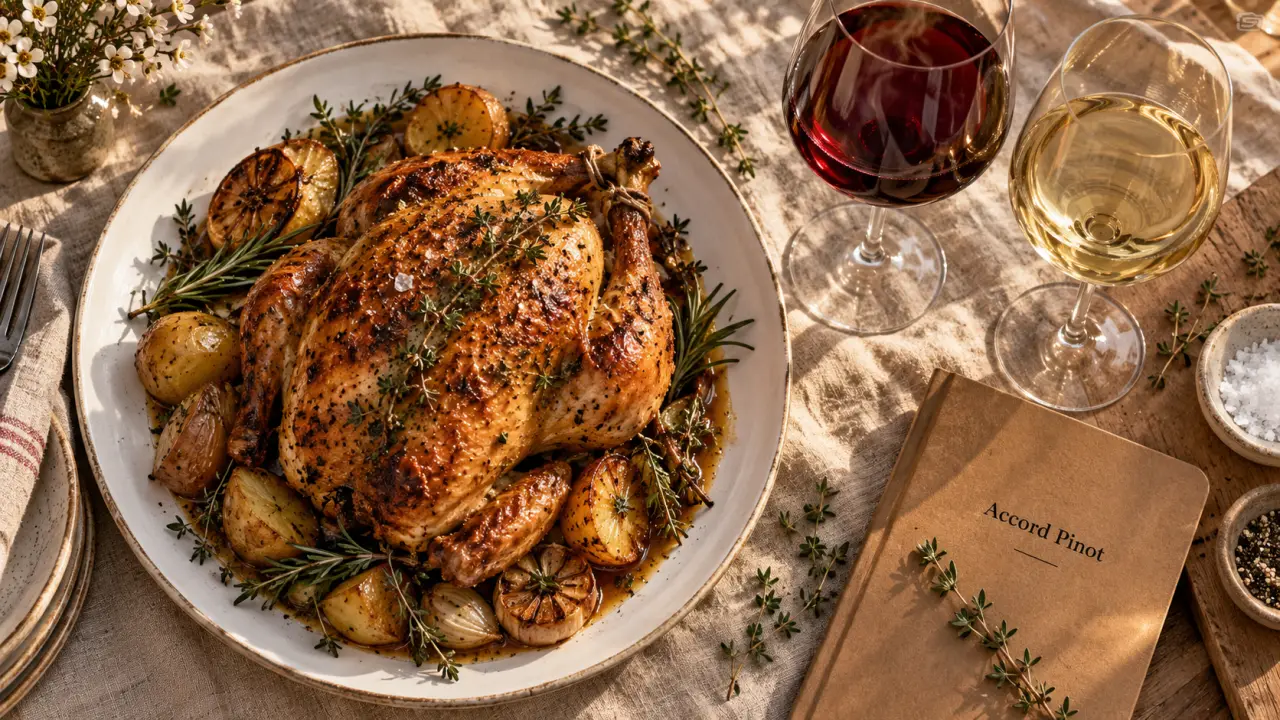 Que boire avec un poulet roti : vin rouge Pinot Noir ou vin blanc Chardonnay