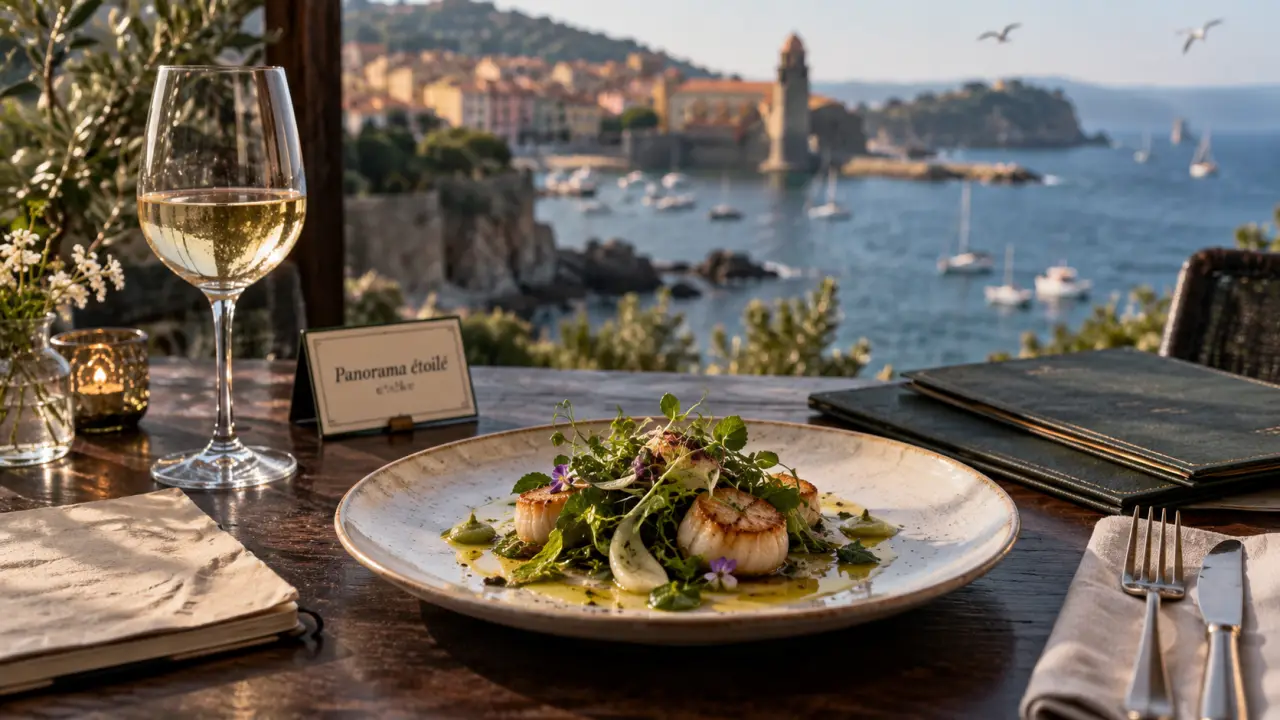 Restaurant étoilé 66 à Collioure : table gastronomique vue mer et jardin